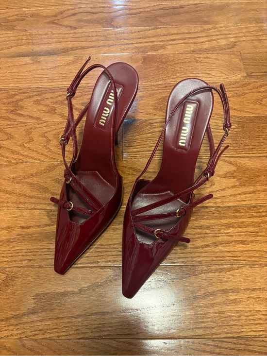 Miu Miu Shoes - Miu Miu Deep Burgundy Patent Leather Pointed Slingback Heels